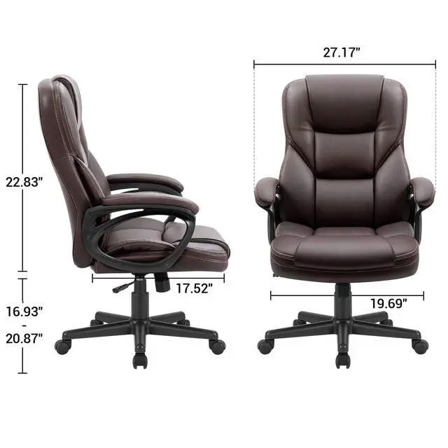 Alt view image 3 of 7 - Office Executive Chair High Back Adjustable Managerial Home Desk Chair, Swivel Computer PU Leather Chair with Lumbar Support (2, Brown)