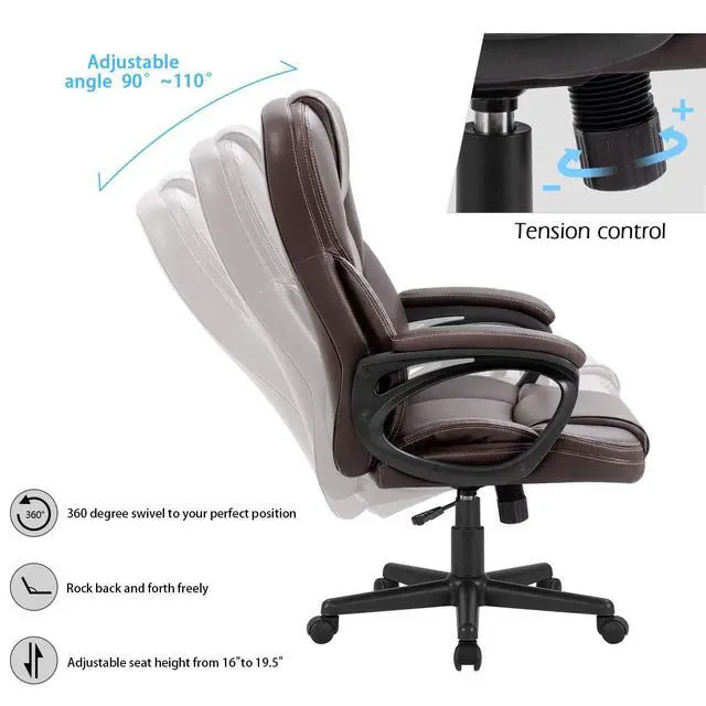 Alt view image 4 of 7 - Office Executive Chair High Back Adjustable Managerial Home Desk Chair, Swivel Computer PU Leather Chair with Lumbar Support (2, Brown)