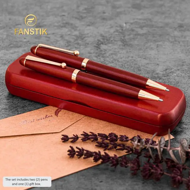 Alt view image 4 of 7 - Customized Cherrywood Double Ballpoint Pen Set with Name (MADE IN USA), with Wooden Gift Box, Personalized Gift for Men and Women (BallPoint CherryWood Set)