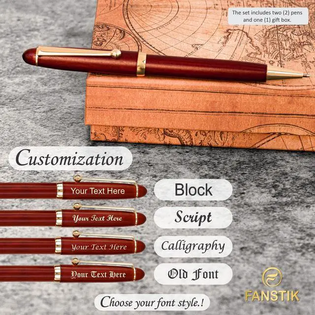 Alt view image 5 of 7 - Customized Cherrywood Double Ballpoint Pen Set with Name (MADE IN USA), with Wooden Gift Box, Personalized Gift for Men and Women (BallPoint CherryWood Set)
