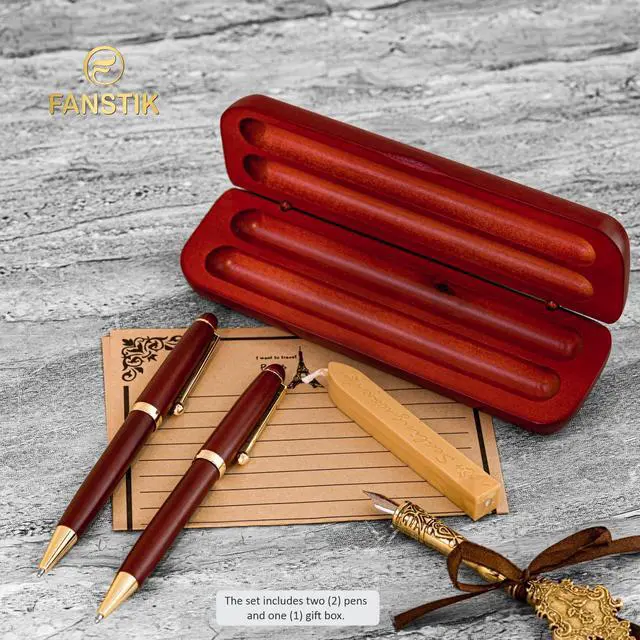Alt view image 7 of 7 - Customized Cherrywood Double Ballpoint Pen Set with Name (MADE IN USA), with Wooden Gift Box, Personalized Gift for Men and Women (BallPoint CherryWood Set)