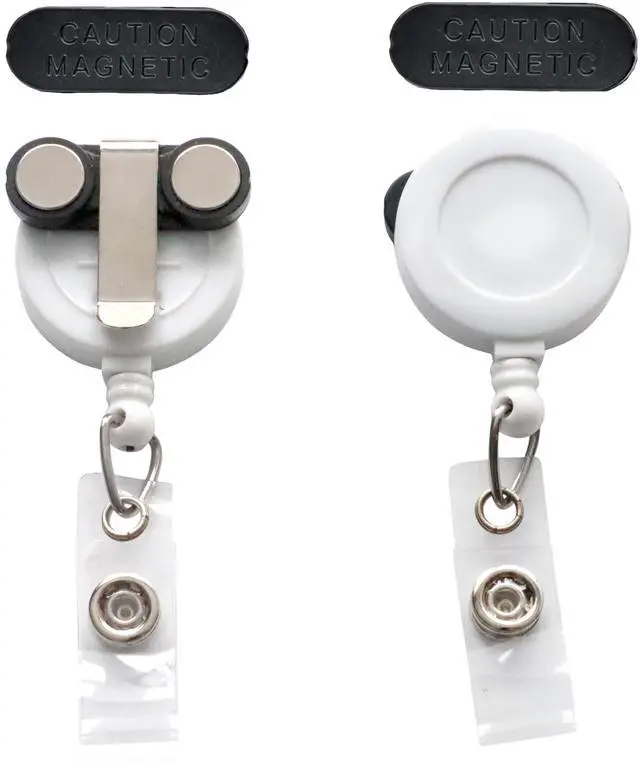 Main image of Bulk 25 Pack - Magnetic Name Badge Holder - Retractable Badge Reel with Magnet Back - Retracting Clothing Friendly Lanyard Work ID Holder for Shirt, Lapel, Scrubs, and More by (White)
