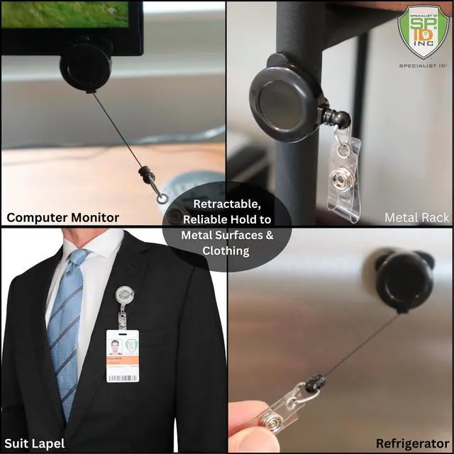 Alt view image 3 of 7 - Bulk 25 Pack - Magnetic Name Badge Holder - Retractable Badge Reel with Magnet Back - Retracting Clothing Friendly Lanyard Work ID Holder for Shirt, Lapel, Scrubs, and More by (Clear)