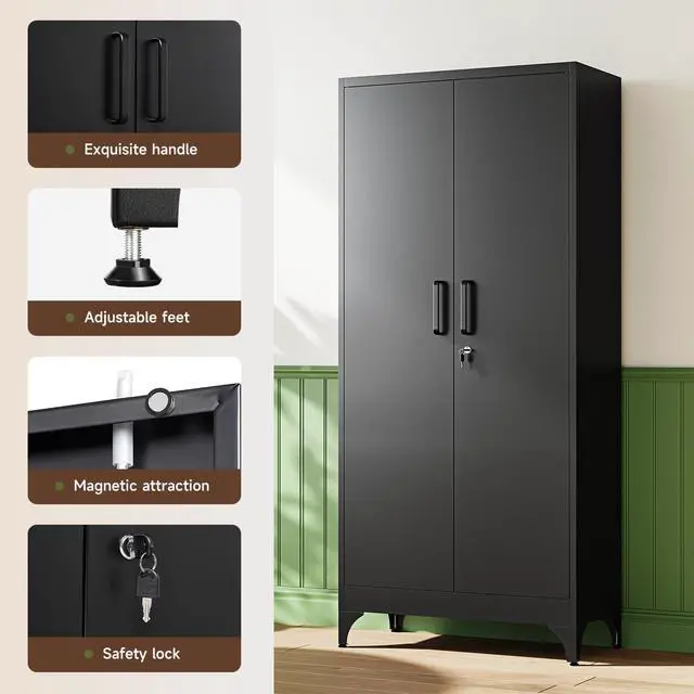 Alt view image 4 of 7 - 71" H Metal Storage Cabinet with 2 Doors and 4 Shelves,Tall Kitchen Pantry Cabinets,Utility Pantry Organizers for Cupboard/Dining/Bathroom/Home Office/Garage, Steel Tool Cabinets
