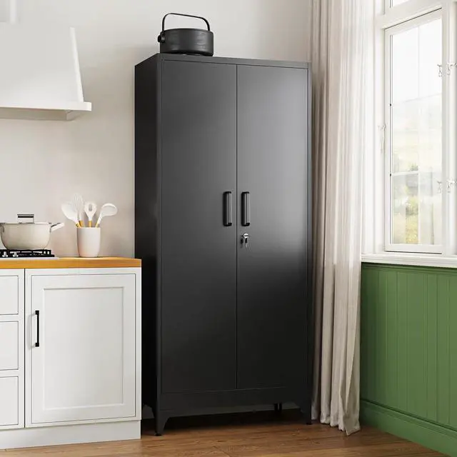 Alt view image 2 of 7 - 71" H Metal Storage Cabinet with 2 Doors and 4 Shelves,Tall Kitchen Pantry Cabinets,Utility Pantry Organizers for Cupboard/Dining/Bathroom/Home Office/Garage, Steel Tool Cabinets