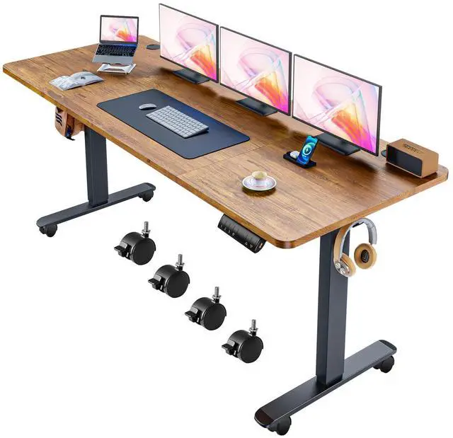 Main image of Electric Adjustable Standing Desk, 70.8'' x 27''Sit Stand Table with Dual Crossbeam Structure and Oversized Mouse Pad, 27''-45'' Lifting Range Stand up Desk(Brown)