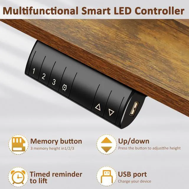 Alt view image 5 of 7 - Electric Adjustable Standing Desk, 70.8'' x 27''Sit Stand Table with Dual Crossbeam Structure and Oversized Mouse Pad, 27''-45'' Lifting Range Stand up Desk(Brown)