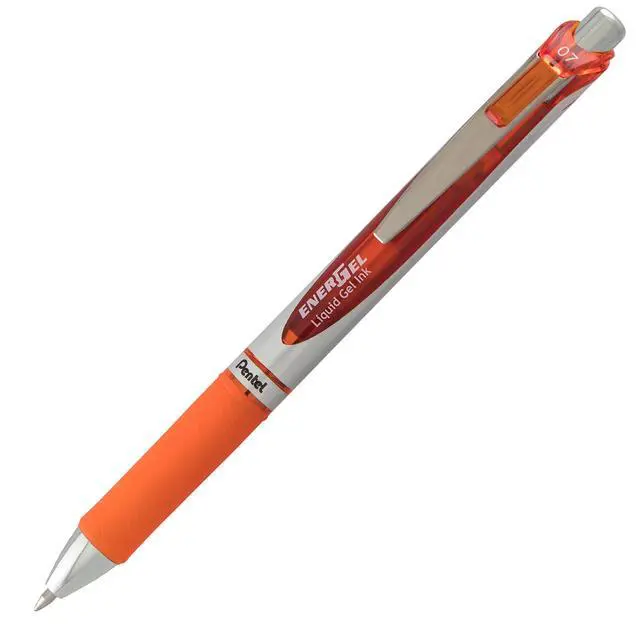 Alt view image 2 of 7 - EnerGel RTX Retractable Liquid Gel Pen, Medium Line, Metal Tip, Orange Ink, 2-Pack (BL77BP2F)