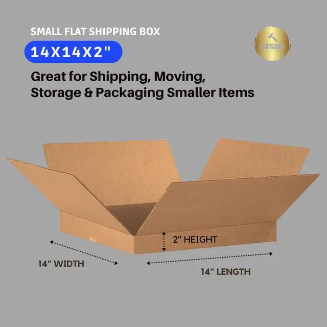 Alt view image 3 of 6 - (25 Pack) Flat Shipping Boxes 14"L x 14"W x 2"H | Corrugated Cardboard Single-Wall Small Kraft Boxes for Moving, Packing and Storage