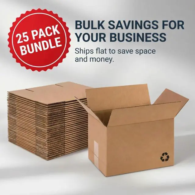 Alt view image 4 of 5 - 12"L x 10"W x 10"H Small Shipping Boxes, 25-Pack | Kraft Corrugated Cardboard Boxes for Packing, Moving and Storage, Multi-Purpose