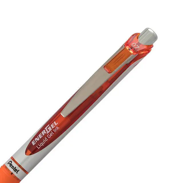 Alt view image 3 of 7 - EnerGel RTX Retractable Liquid Gel Pen, Medium Line, Metal Tip, Orange Ink, 2-Pack (BL77BP2F)