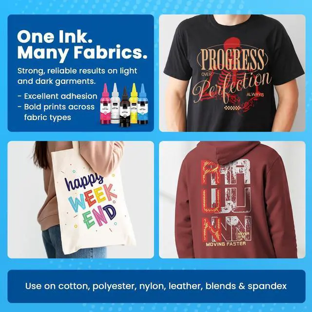 Alt view image 3 of 4 - DTF Ink CMYK Set 4 x 33.8 fl oz (1000ml) | High Opacity Clog-Free Formula | Compatible with ET8550 L1800 XP600 I3200 4720 XP15000 & All Printheads | Reliable Color Accuracy & Smooth Flow