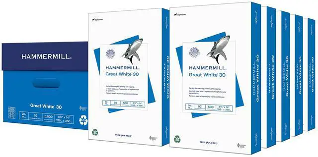 Main image of Printer Paper, Great White 30% Recycled Paper, 8.5 x 14 - 10 Ream (5,000 Sheets) - 92 Bright, Made in the USA, 086704C