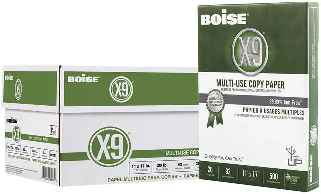 Main image of Boise X-9 Multi-Use Printer & Copy Paper, 5 Reams, White, Ledger (11in x 17in), 2500 Sheets Per Case, 20 Lb, 92 Brightness