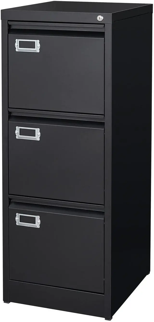 Main image of 3 Drawer File Cabinet with Lock Metal Vertical File Cabinet Office Home Narrow File Cabinet for A4 Legal/Letter Size,Assembly Required (Black, 3 Drawers-Vertical)