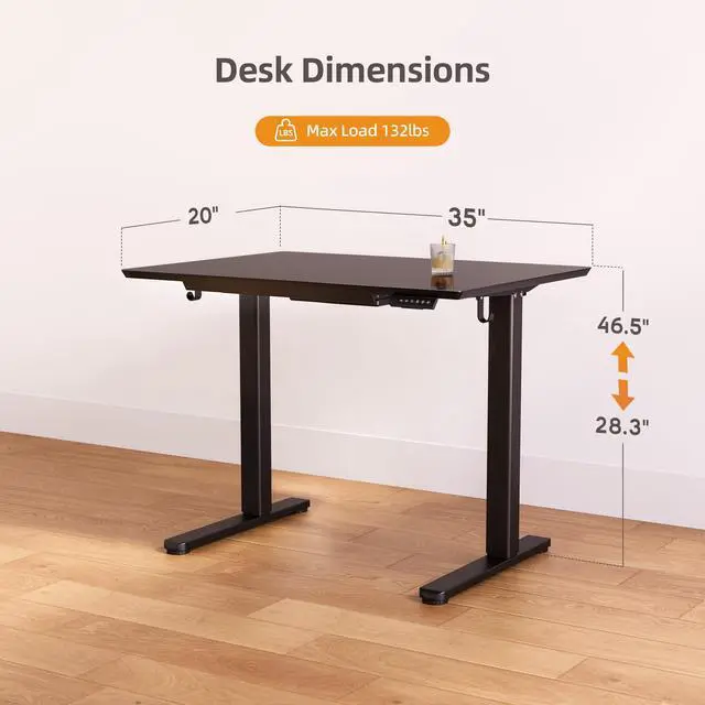 Alt view image 3 of 7 - Glass Standing Desk with Drawers 35x20 Inch Black | Tempered Glass Top, Ergonomic, 3 Memory Presets, Adjustable Height, Stand Up Desk