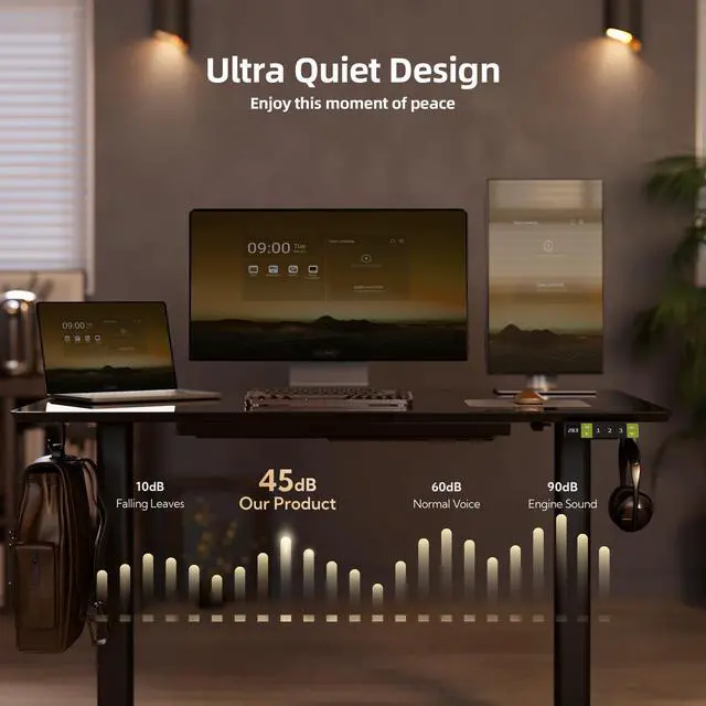 Alt view image 6 of 6 - Glass Standing Desk with Drawers 55x24 Inch Black | Tempered Glass Top, Ergonomic, 3 Memory Presets, Adjustable Height, Stand Up Desk