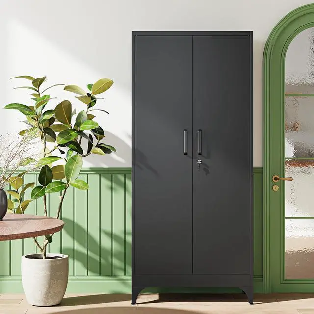 Alt view image 7 of 7 - 71" H Metal Storage Cabinet with 2 Doors and 4 Shelves,Tall Kitchen Pantry Cabinets,Utility Pantry Organizers for Cupboard/Dining/Bathroom/Home Office/Garage, Steel Tool Cabinets