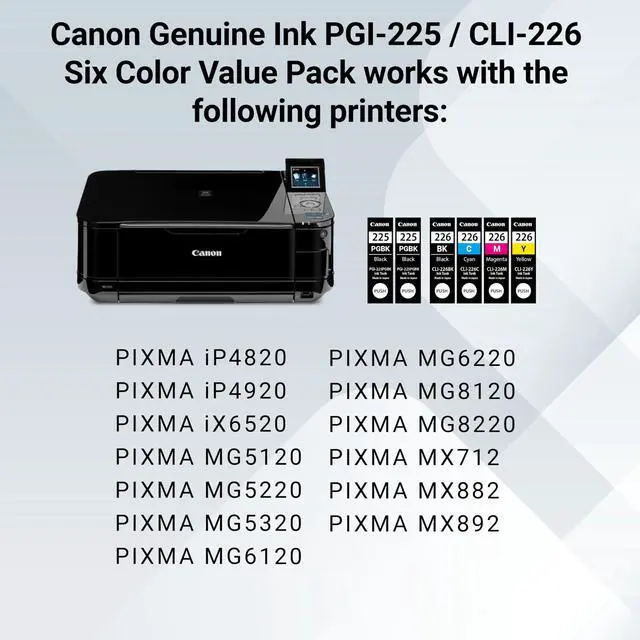 Alt view image 6 of 7 - PGI-225/CLI-226 Genuine Six Color Value Pack, Compatible with iP4820, iP4920, iX6520, MG5120, MG5220, MG5320, MG6120, MG6220, MG8120, MG8220, MX712, MX882, and MX892 Printers