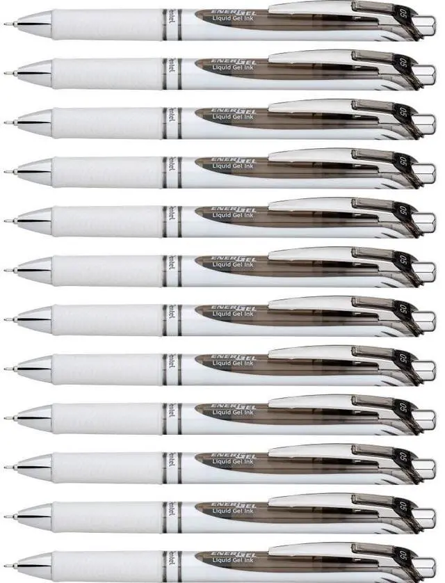 Main image of EnerGel Pearl Deluxe RTX Liquid Gel Pen, 0.5mm, Fine Line, Needle Tip, Black Ink, Box of 12 (BLN75PW-A)