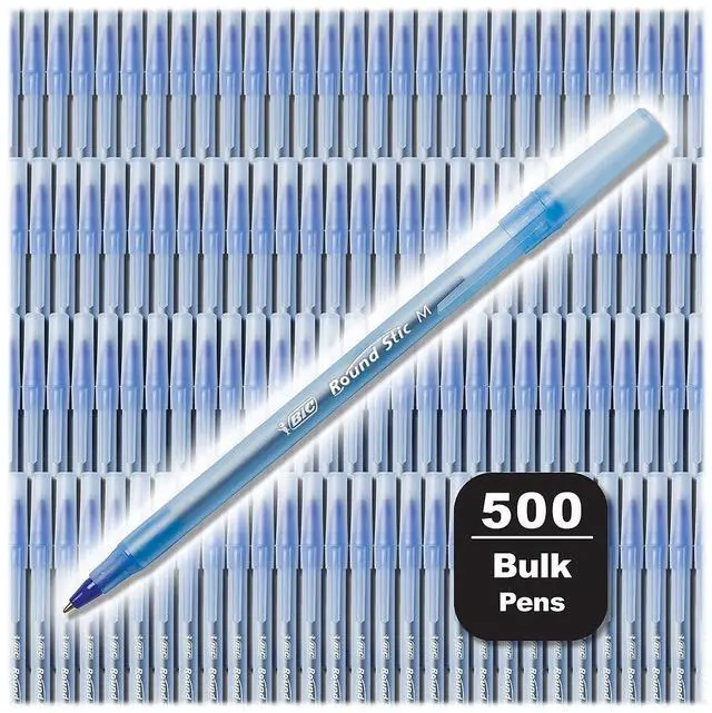 Alt view image 2 of 7 - Round Stic Xtra Life Blue Ballpoint Pens, Medium Point, 500-Count | Flexible Round Barrel for Writing Comfort | Smooth Ink for Consistent Writing | Translucent Barrel Shows Ink Supply