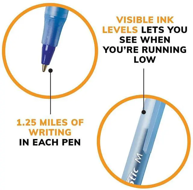 Alt view image 4 of 7 - Round Stic Xtra Life Blue Ballpoint Pens, Medium Point, 500-Count | Flexible Round Barrel for Writing Comfort | Smooth Ink for Consistent Writing | Translucent Barrel Shows Ink Supply
