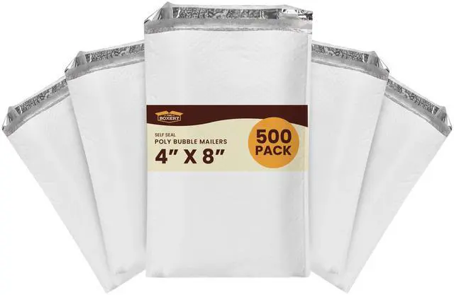 Main image of 4x8" #000 Poly Bubble Mailers 500 Pack, Padded Envelopes, Self Seal, Waterproof Shipping Bags for Shipping & Packaging