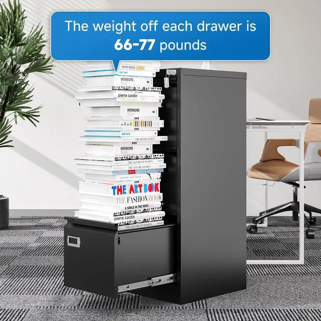 Alt view image 6 of 7 - 3 Drawer File Cabinet with Lock Metal Vertical File Cabinet Office Home Narrow File Cabinet for A4 Legal/Letter Size,Assembly Required (Black, 3 Drawers-Vertical)
