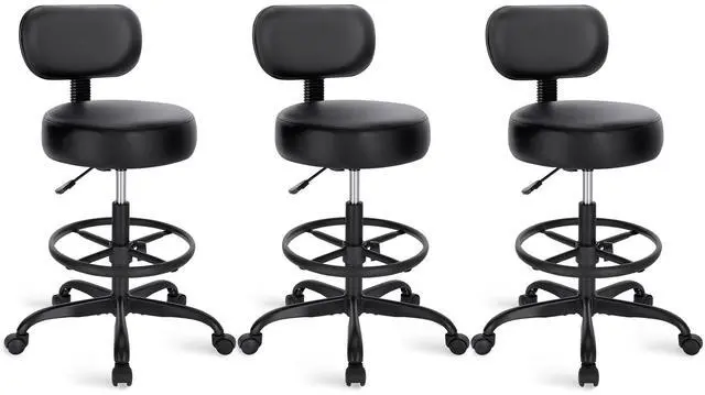 Main image of Drafting Chair with Backrest, Set of 3, Swivel Barstools for Shop | Adjustable Height Rolling Stool with Footrest, Standing Desk Chair for Counter Height Desk, Shop, Home Kitchen, Clinic Studio