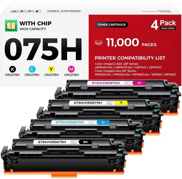 Main image of 075H Toner Cartridge Set 4-Pack High Yield with Chip Replacement for Canon 075 075H Compatible with Color imageCLASS MF662Cdw MF663Cdw MF665Cdw LBP646Cdw LBP647Cdw LBP640 MF660 Printer Ink Black color