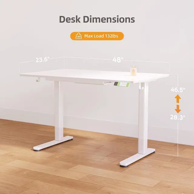 Alt view image 3 of 7 - Glass Standing Desk with Drawers 48x24 Inch Super White | Tempered Glass Top, Ergonomic, 3 Memory Presets, Adjustable Height, Stand Up Desk