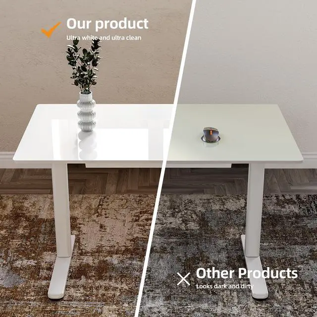 Alt view image 4 of 7 - Glass Standing Desk with Drawers 48x24 Inch Super White | Tempered Glass Top, Ergonomic, 3 Memory Presets, Adjustable Height, Stand Up Desk
