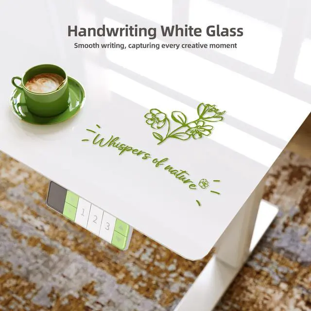 Alt view image 6 of 7 - Glass Standing Desk with Drawers 48x24 Inch Super White | Tempered Glass Top, Ergonomic, 3 Memory Presets, Adjustable Height, Stand Up Desk