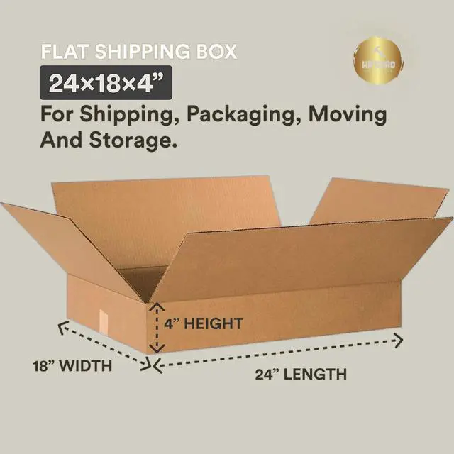 Alt view image 3 of 5 - Flat Corrugated Cardboard Shipping Boxes 24"L x 18"W x 4"H | Single-Wall Medium Kraft Boxes for Moving, Packing and Storage (20 Pack)