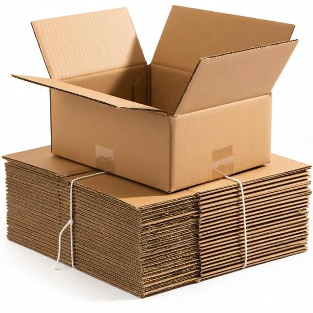 Alt view image 3 of 6 - Flat Shipping Boxes 10"L x 10"W x 4"H (25 Pack) | Corrugated Cardboard Single-Wall Small Kraft Boxes for Moving, Packing and Storage