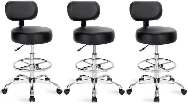 Main image of Drafting Chair with Back, Set of 3, Swivel Barstools, Adjustable Height Rolling Stool with Footrest, Standing Desk Chair for Counter Height Desk, Shop, Home & Kitchen, Clinic & Studio, Black