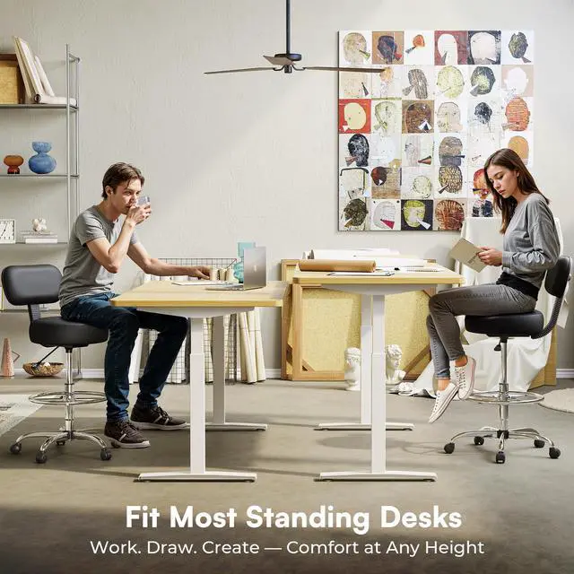 Alt view image 6 of 7 - Drafting Chair with Back, Set of 3, Swivel Barstools, Adjustable Height Rolling Stool with Footrest, Standing Desk Chair for Counter Height Desk, Shop, Home & Kitchen, Clinic & Studio, Black
