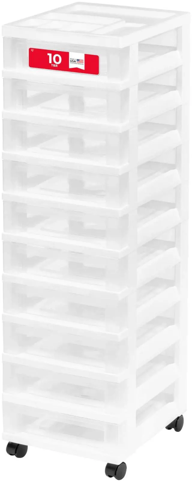 Main image of 10-Drawer Rolling Storage Cart, White/Clear | Keep classroom supplies, teacher essentials, craft materials, and learning tools organized with easy-access drawers