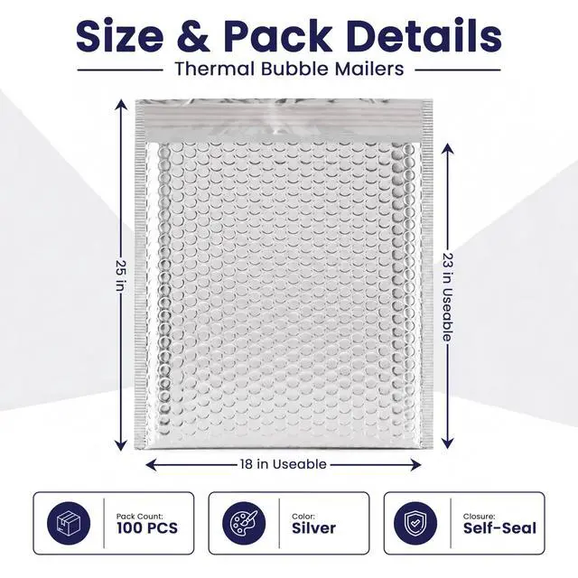 Alt view image 2 of 6 - Waterproof Self-Seal Insulated Foil Thermal Bubble Mailers 18x23, 100-Pack | Ideal for meal kits, frozen goods & bulk perishables. Tear-resistant metallic lining protects temperature-sensitive items