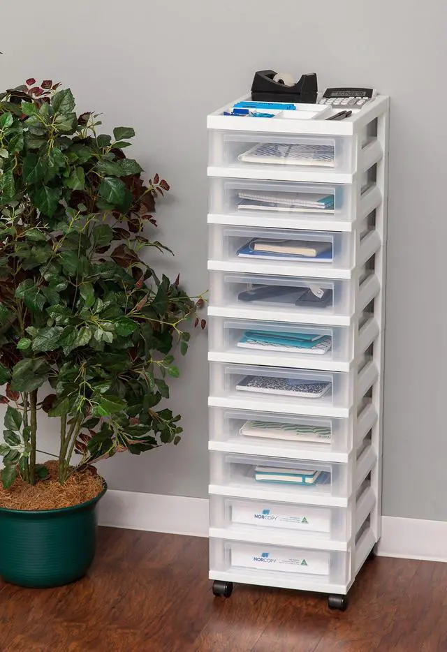 Alt view image 2 of 7 - 10-Drawer Rolling Storage Cart, White/Clear | Keep classroom supplies, teacher essentials, craft materials, and learning tools organized with easy-access drawers