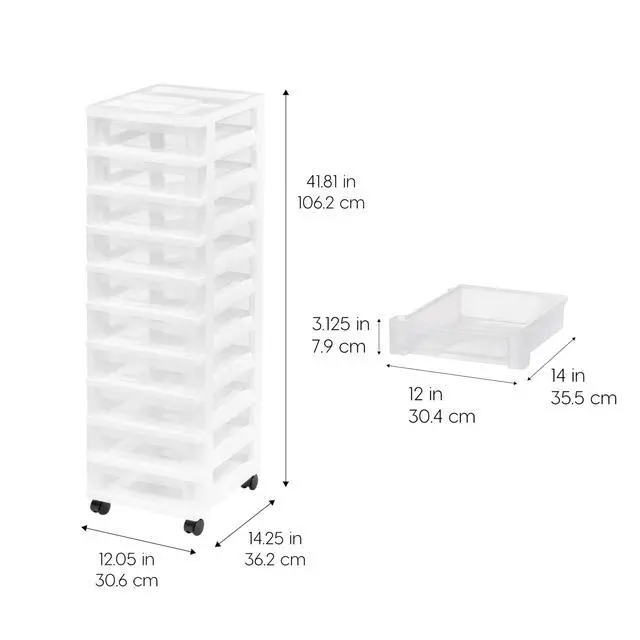 Alt view image 3 of 7 - 10-Drawer Rolling Storage Cart, White/Clear | Keep classroom supplies, teacher essentials, craft materials, and learning tools organized with easy-access drawers