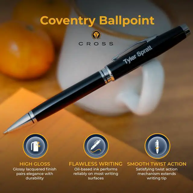 Alt view image 3 of 7 - Cross Coventry Personalized Ballpoint Pen in Black Lacquer with Chrome Trim | Engraved Pen for Graduation, Retirement, New Job, or Corporate Recognition