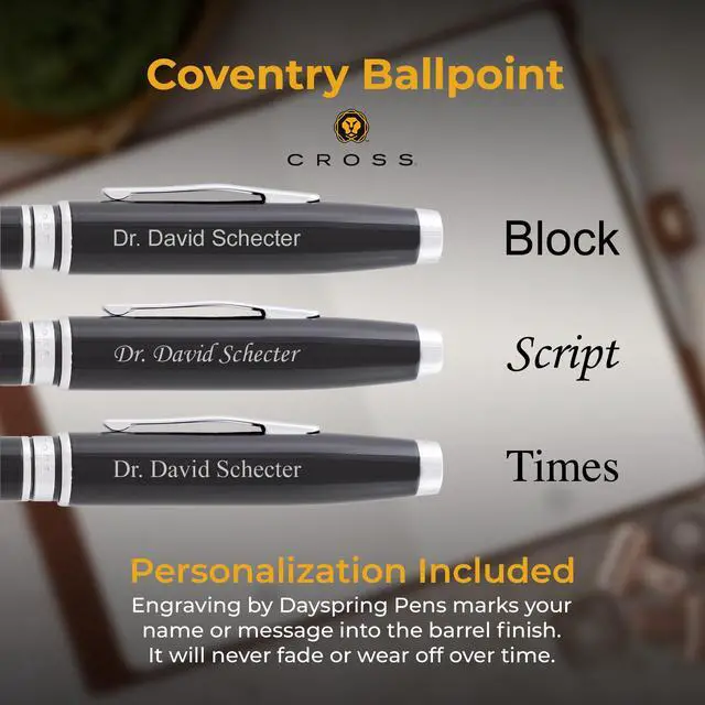 Alt view image 4 of 7 - Cross Coventry Personalized Ballpoint Pen in Black Lacquer with Chrome Trim | Engraved Pen for Graduation, Retirement, New Job, or Corporate Recognition