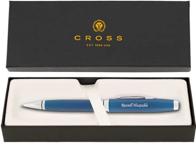 Main image of Cross Coventry Personalized Ballpoint Pen in Blue Lacquer with Chrome Trim | Engraved Pen for Graduation, Office, or New Hire