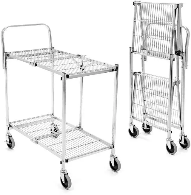 Main image of Original Tubstr Collapsible 2 Shelf Wire Cart, Easy to Push Heavy Duty Rolling Utility Cart, Folds Up for Storage, Commercial Grade (Chrome, 33.56 D x 18 W x 37.16 H)