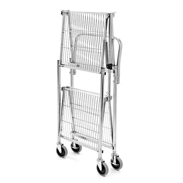 Alt view image 4 of 7 - Original Tubstr Collapsible 2 Shelf Wire Cart, Easy to Push Heavy Duty Rolling Utility Cart, Folds Up for Storage, Commercial Grade (Chrome, 33.56 D x 18 W x 37.16 H)
