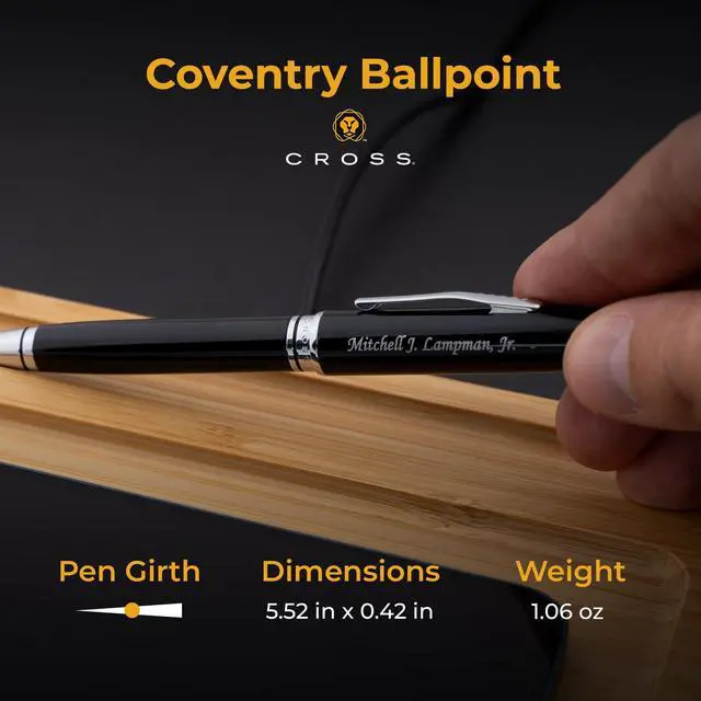 Alt view image 5 of 7 - Cross Coventry Personalized Ballpoint Pen in Black Lacquer with Chrome Trim | Engraved Pen for Graduation, Retirement, New Job, or Corporate Recognition
