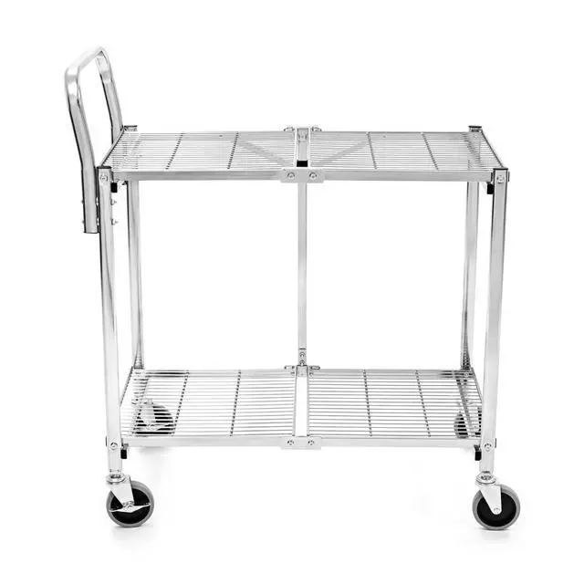 Alt view image 2 of 7 - Original Tubstr Collapsible 2 Shelf Wire Cart, Easy to Push Heavy Duty Rolling Utility Cart, Folds Up for Storage, Commercial Grade (Chrome, 33.56 D x 18 W x 37.16 H)