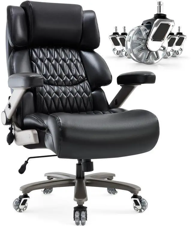 Main image of Big and Tall Office Chair, High Back Large Executive Computer Desk Chair | Adjustable Lumbar Support, Quiet Rubber Wheels, Heavy Duty Metal Base, Ergonomic Design, Large Office Chair, 400lbs