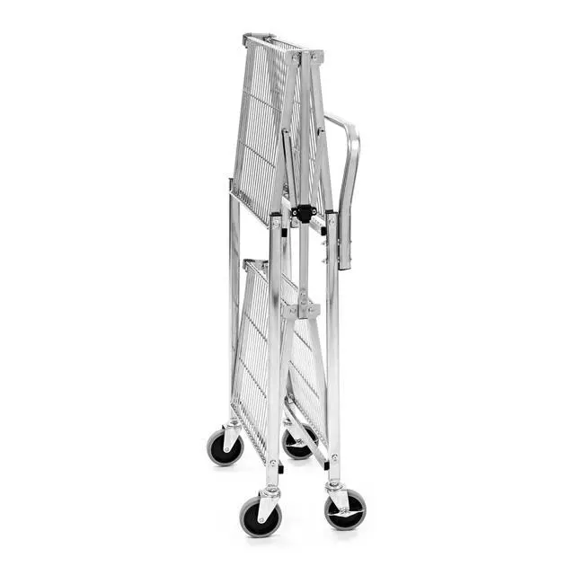 Alt view image 5 of 7 - Original Tubstr Collapsible 2 Shelf Wire Cart, Easy to Push Heavy Duty Rolling Utility Cart, Folds Up for Storage, Commercial Grade (Chrome, 33.56 D x 18 W x 37.16 H)
